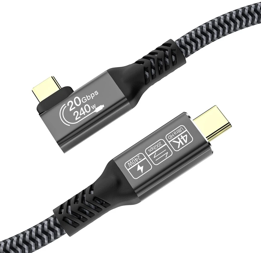 Cakoble usb c - usb c 2m kabelis, usb 3.2 gen2 type c įkrovimo kabelis, 20 gbps duomenų perdavimas, 240 w 48 v/5 a greito įkrovimo kabelis, 4k @ 144 hz vaizdo perdavimo usb c kampas nešiojamam kompiuteriui, mobiliajam telefonui