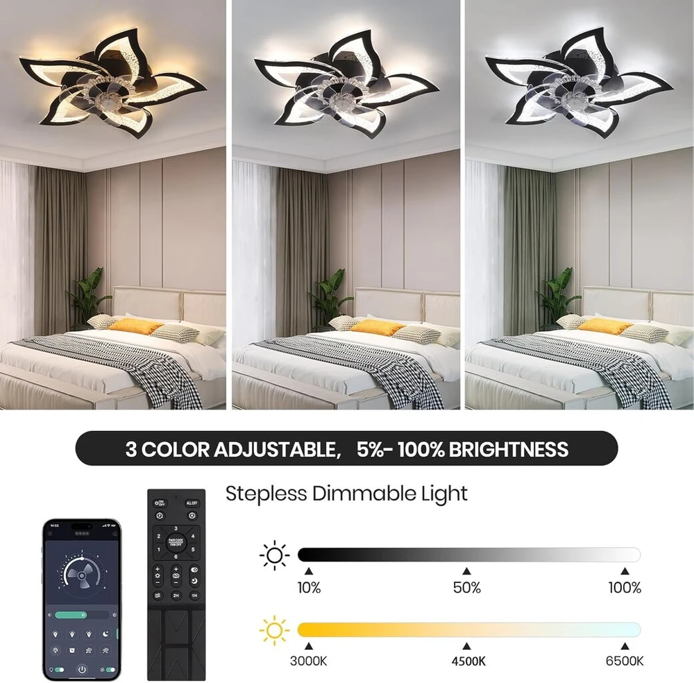 Caneoe led lubų ventiliatorius su apšvietimu, 80 w modernus led lubų šviestuvas su ventiliatoriumi, tylus reversinis su nuotolinio valdymo pulteliu ir programėle, pritemdoma lempa su ventiliatoriumi svetainei, miegamajam, valgomajam