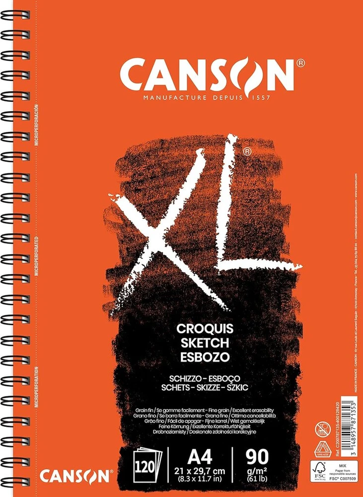 Canon Canson Xl Sketch A4 piešimo popierius, 120 lapų, 90g, dramblio kaulo spalvos