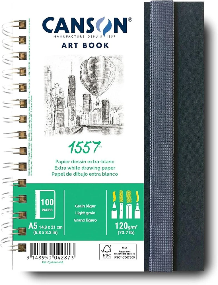 Canson 1557 A5 bloknotas, 120gsm, su spirale, 50 lapų