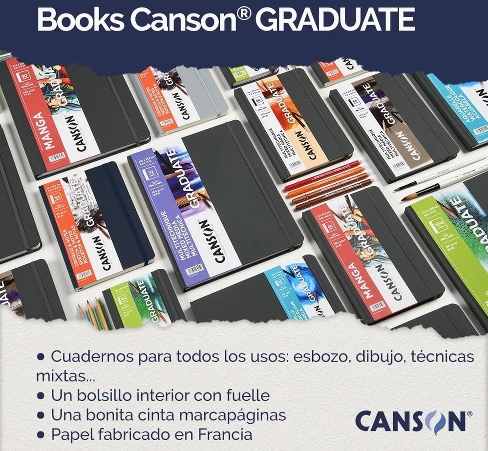 Canson graduate book dvipusis, grūdėtas ir lygus, 220 gsm eskizų knygelė kietu viršeliu, 5.5" x 8.5", pilka, 64 lapai