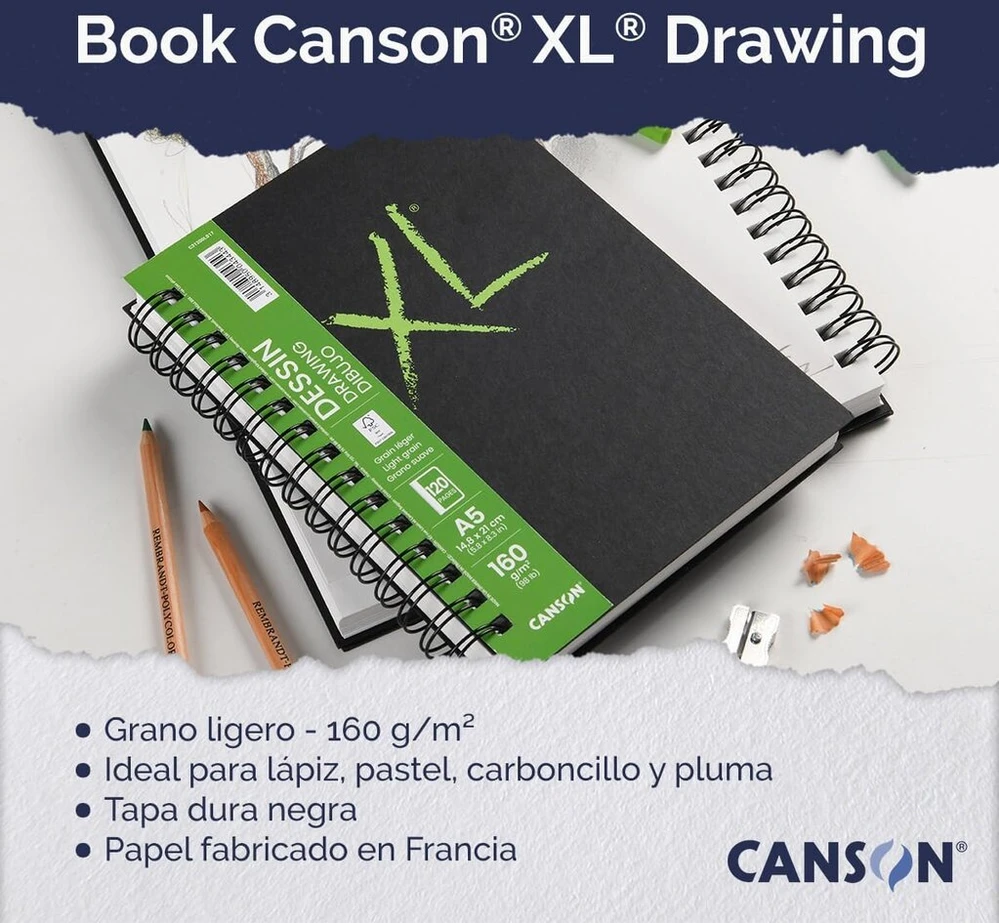 Canson Xl 160gsm A4 šviesaus grūdėtumo spiralinis bloknotas ilgas puslapis 60 baltų lapų, idealus profesionaliems menininkams ir studentams
