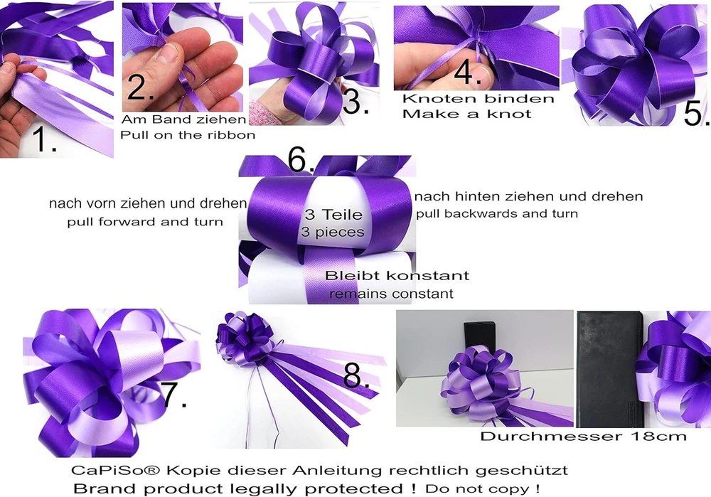 Capiso didelis traukiamas kaspinas, 16 cm, didelis dovanų kaspinas, 50 cm, dekoratyvinis kaspinas su dovanų kaspinu, kaspinas automobiliui, rankdarbiams, dekoravimui (bordo spalvos, 3 vnt.)