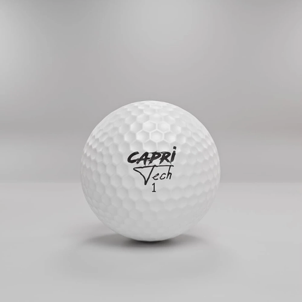 Capri Tech - Sundowner | Balta | 12 vnt. pakuotė | Didelio atstumo golfo kamuoliukas | Mažas sukimas | Didelis atstumas | Aukštųjų technologijų golfo kamuoliukai iš Singapūro | 2 sluoksniai | 332 įdubimai | Titano dalelės šerdyje