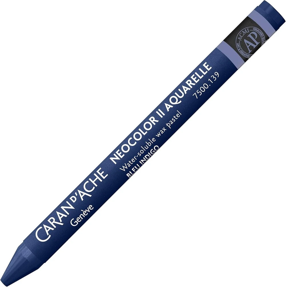 Caran D'ache Neocolor Ii 139 indigo mėlynas/indigo mėlynas (7500.139) / pastelinių spalvų, 10 vienetų (1 pakuotė) / pagaminta iš vandenyje tirpaus vaško / popieriui, kartonui, stiklui, medžiui, odai, audiniui, akmeniui