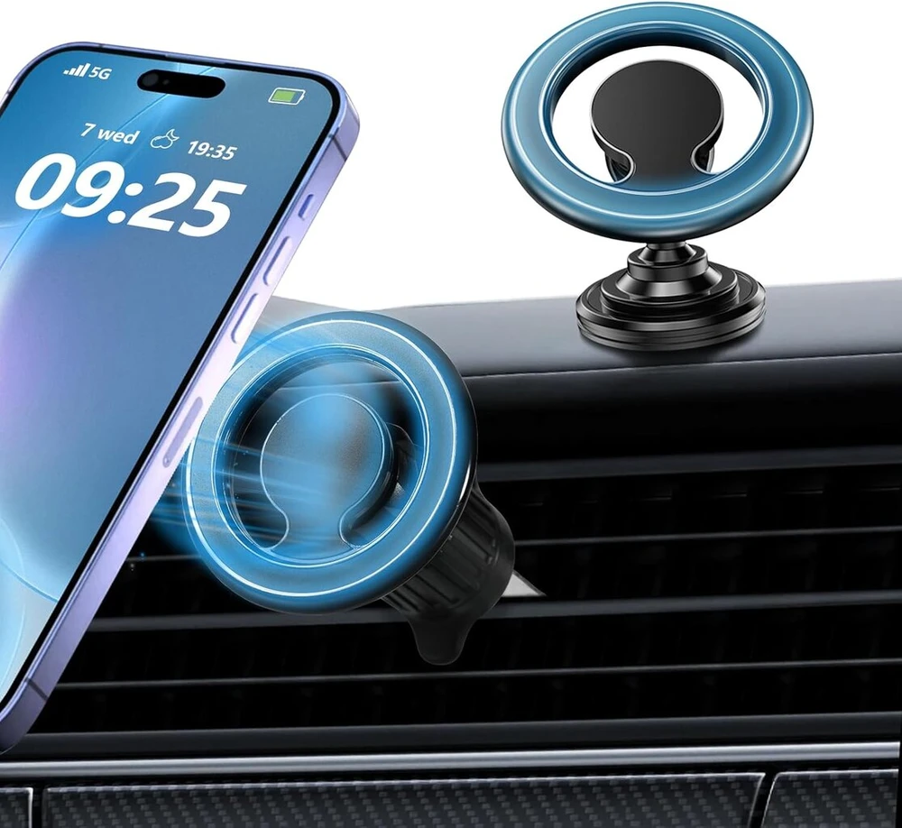 Carehabi magnetinis telefono laikiklis automobiliui, 360° magnetinis laikiklis, telefono laikiklis automobiliui, dvigubo naudojimo ventiliacijos angos prietaisų skydelio magnetinis telefono laikiklis su 2 metaliniais žiedais, skirtas iphone 15 14 13 12 pr