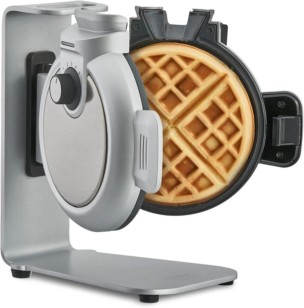 Vaflinė Caso Waffleup vertikalus vaflių keptuvas, testų įvertinimas: labai geras, belgiškas vaflių keptuvas, belgiški vafliai, 5 skrudinimo lygiai, dviguba nelipni danga, sidabrinis