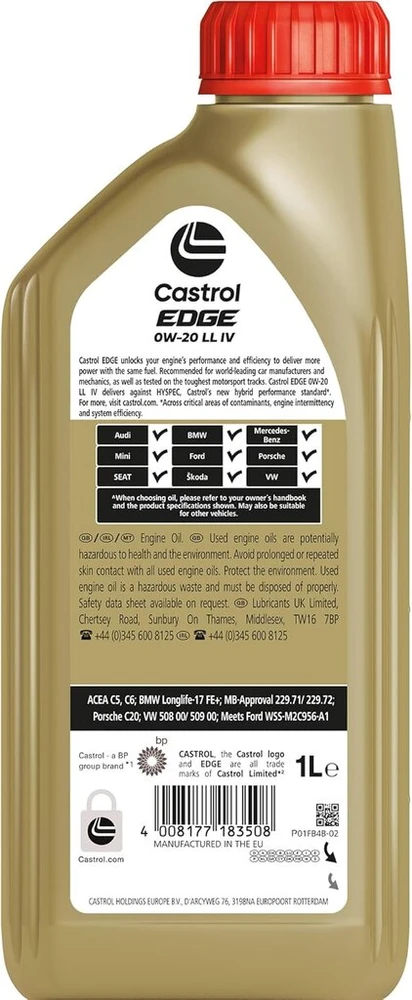 Castrol Edge 0w-20 Ll Iv 1l Variklio Alyva