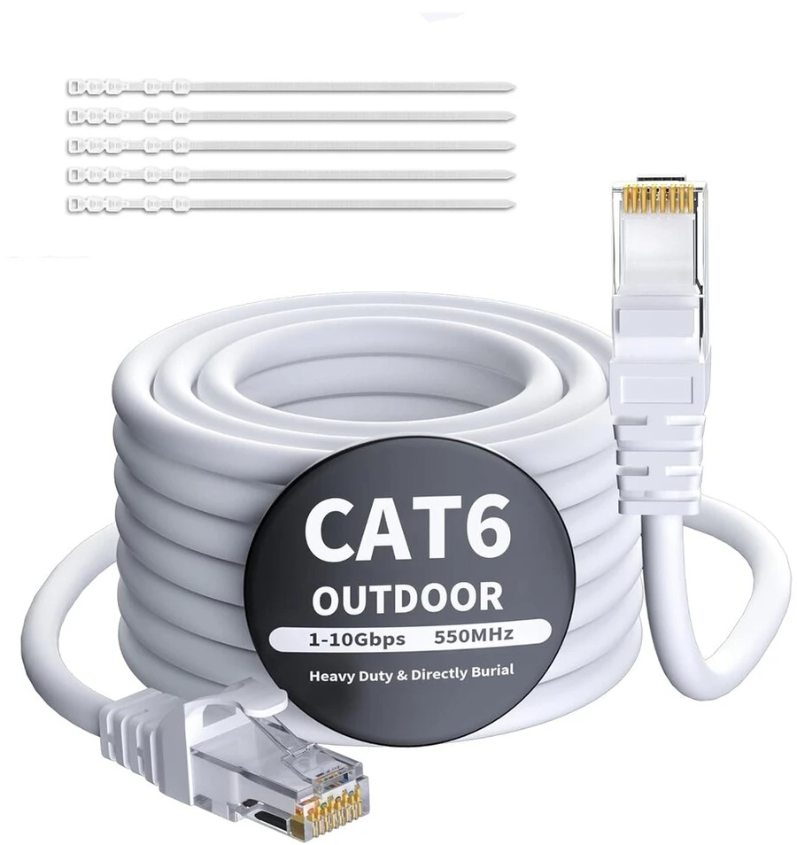 Cat 6 Ethernet kabelis 15m baltas lauko/vidaus, Gigabit, Utp, Rj45