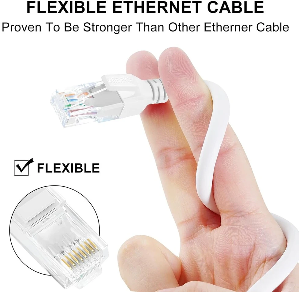 Cat 6 Ethernet kabelis 2m, itin lankstus, baltas, 10 Gb/s