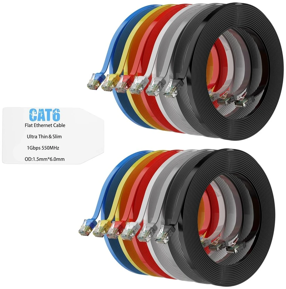 Cat 6 Ethernet kabelis 3m, 12 vnt., plonas, Rj45, tinklo laidas