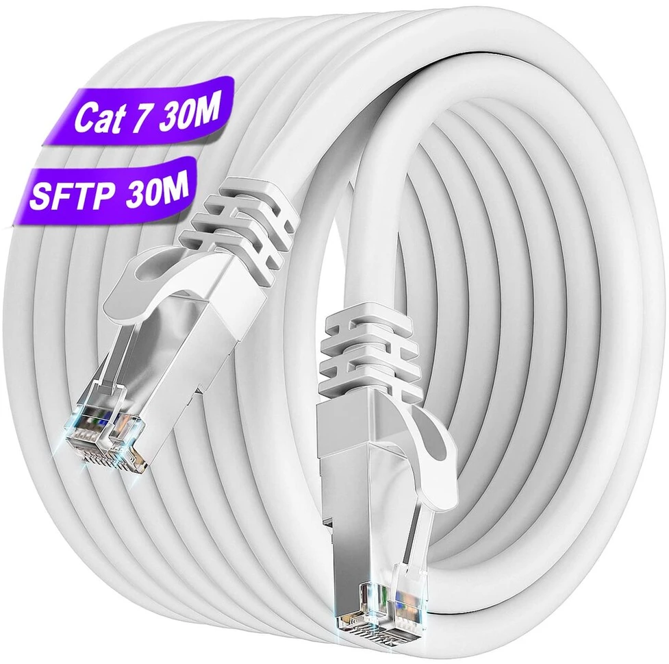 Cat 7 Lan kabelis 30m, baltas, 10 Gbps, 600 Mhz, ekranuotas