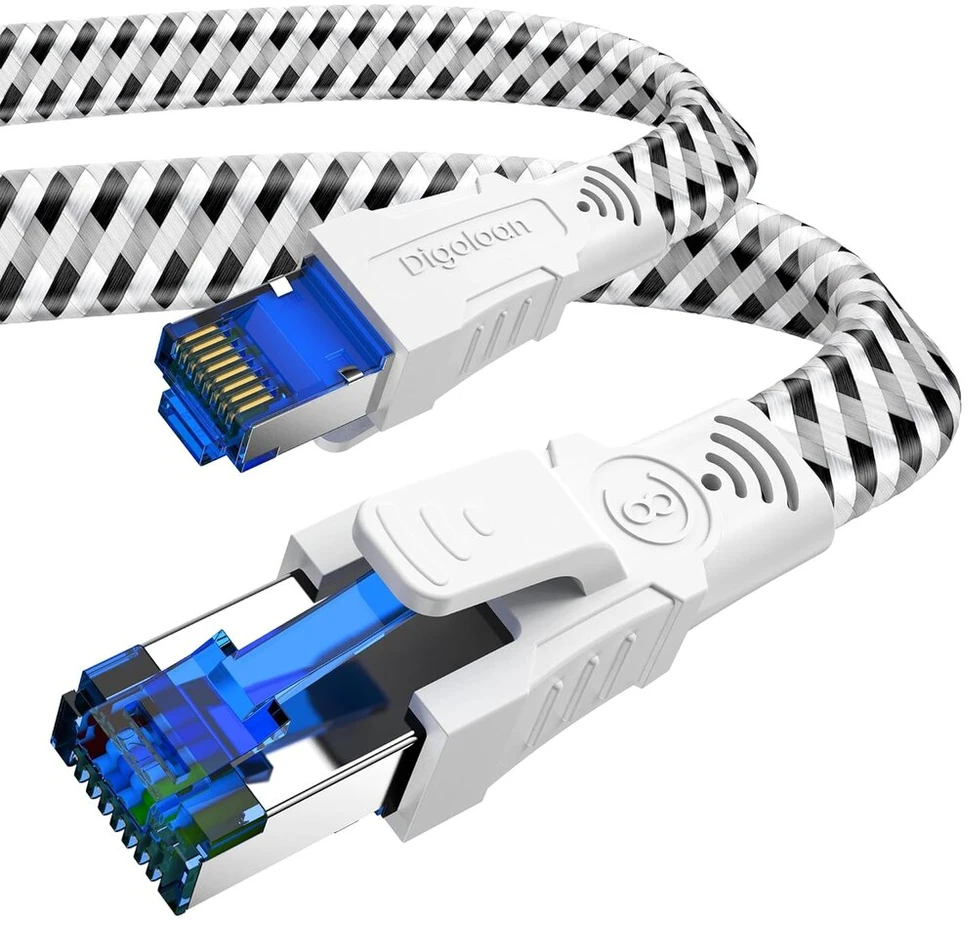 Cat 8 Ethernet kabelis 10m, 40 Gbps, 2000 Mhz, plokščias nailoninis