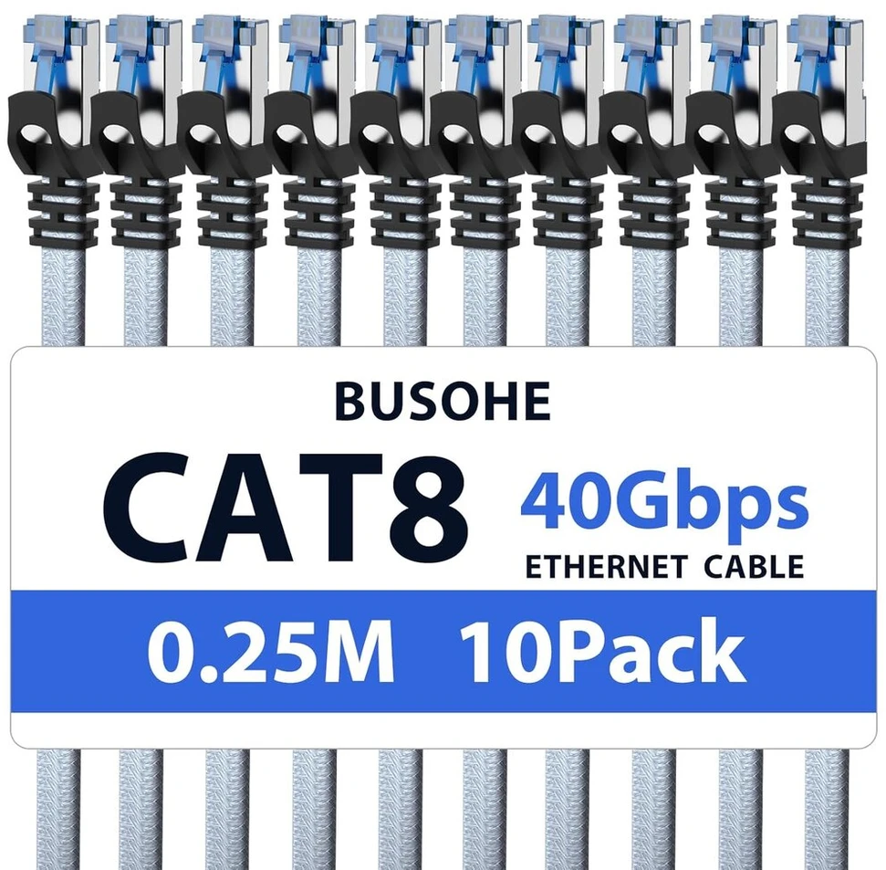 Cat 8 Lan kabelis 0.25m (10 vnt.) 40 Gbps 2000 Mhz plokščias tinklo laidas
