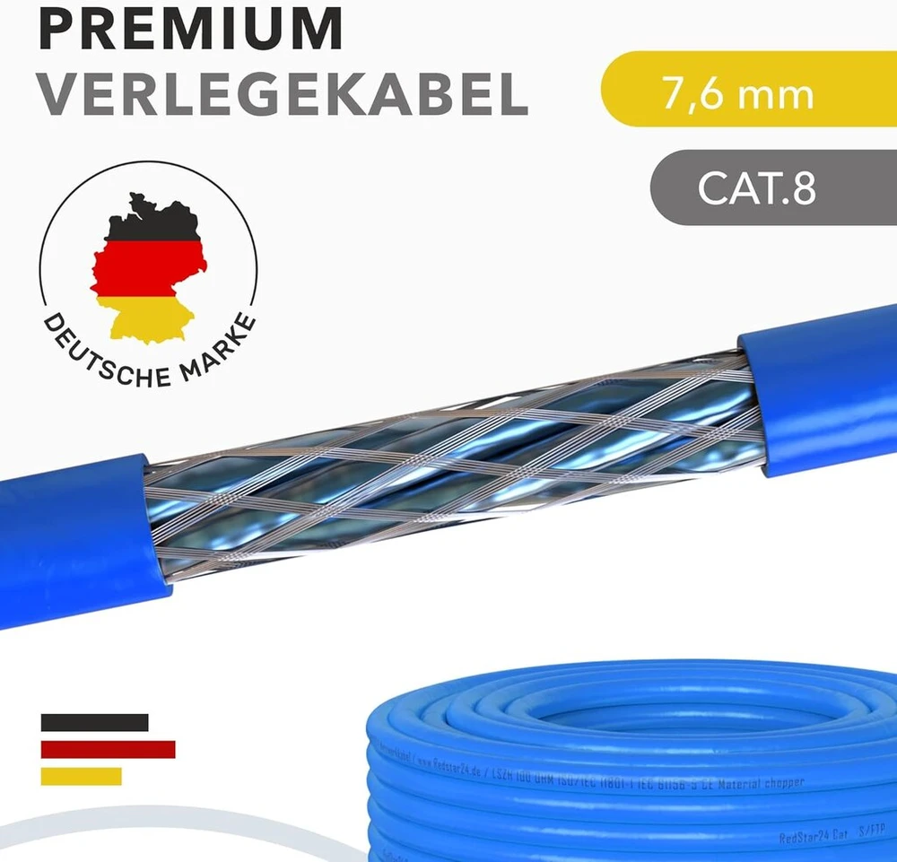 Cat 8.1 tinklo kabelis, 10 m, 40 Gbit/s, be halogenų