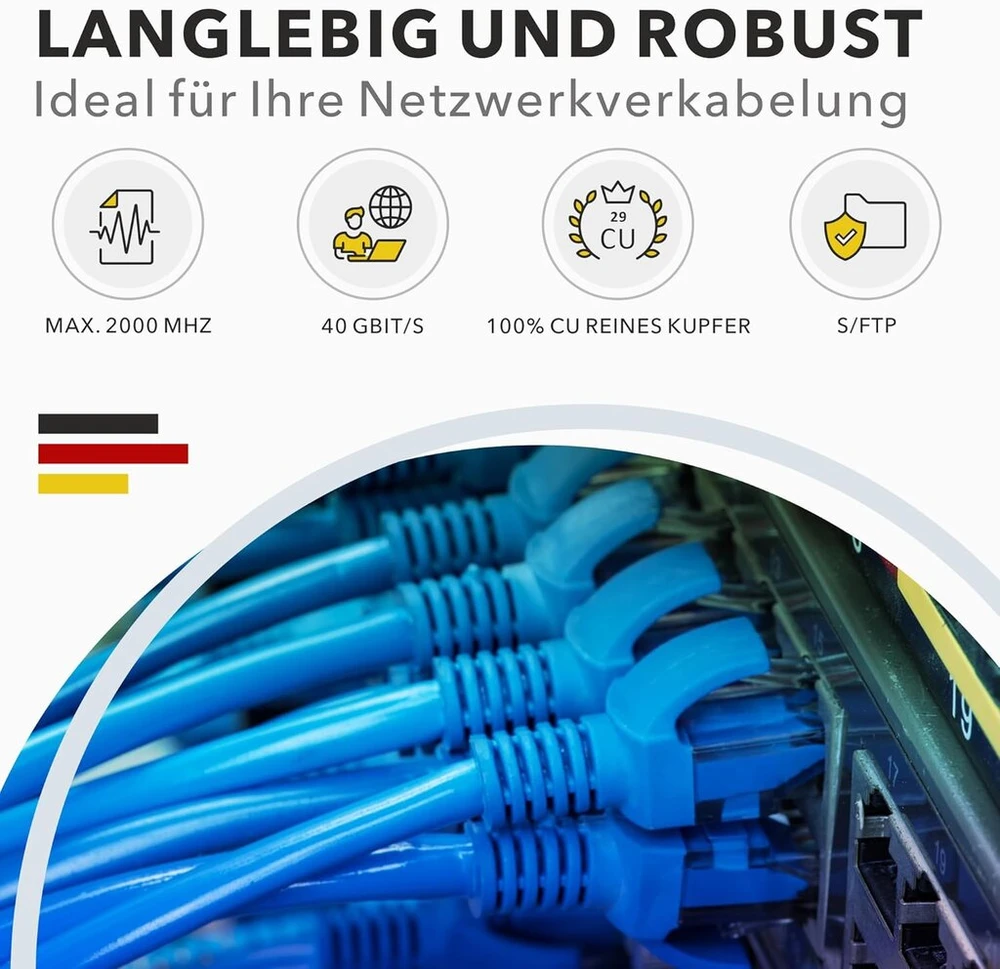 Cat 8.1 tinklo kabelis, 10 m, 40 Gbit/s, be halogenų