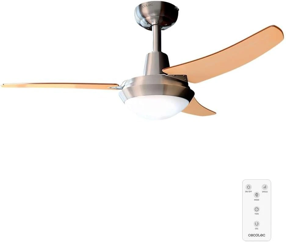 Cecotec Energysilence Aero 480 lubų ventiliatorius 65 W ir 42 colių su šviesa ir nuotoliniu valdymu, 3 greičių pasirinkimas, valdymas, riešutmedžio ir buko medienos apdaila