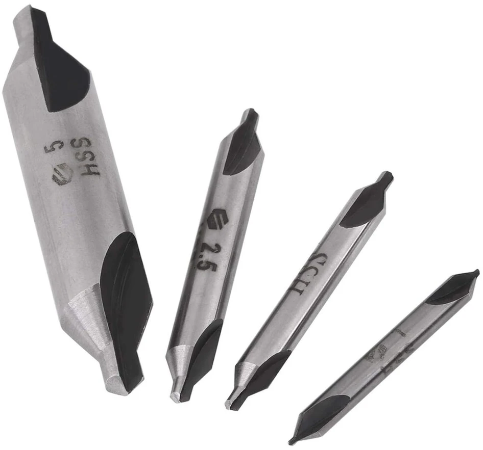 Centrinis grąžtas metalui, įleidžiamas tekinimo staklėms, 4 dalių 1/2/2.5/5 mm centrinis grąžtas įleidžiamas, 60 laipsnių Hss centrinis grąžtas apdirbimui