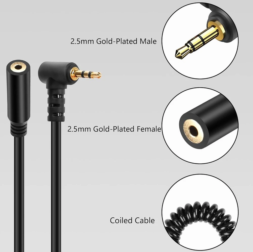 Cerrxian 2 vnt. 2,5 mm audio kabelis, 2,5 mm Trs 3 kontaktų jungtis iš tėčio į tėtį stereo audio aux spiralinis kabelis vaizdo kamerai, fotoaparatui, fotoaparato nuotolinio valdymo pultui, ausinėms, Ir blasteriui ir Ir siųstuvui - 1 m (ml į F)