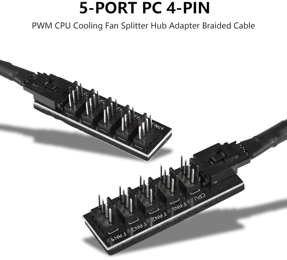 Cerrxian Pwm ventiliatoriaus skirstytuvas 1 į 5 su Lp4 4 kontaktų Ide maitinimo kabeliu, Pc Cpu aušinimo 4 Pin/3pin ventiliatoriaus maitinimo kabelio skirstytuvo adapteris, skirtas stalinio kompiuterio korpuso ventiliatoriui - 2 vnt.