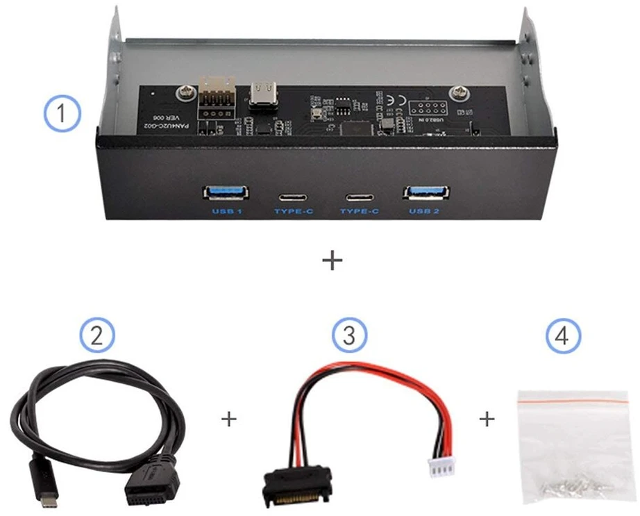 Chenyang 5.25 colių priekinis skydelis Cd-rom lizdas 2 Usb 3.0 ir 2 Usb C Hub 4 prievadai į pagrindinės plokštės Usb 20 kontaktų adapterį su Sata maitinimo kabeliu