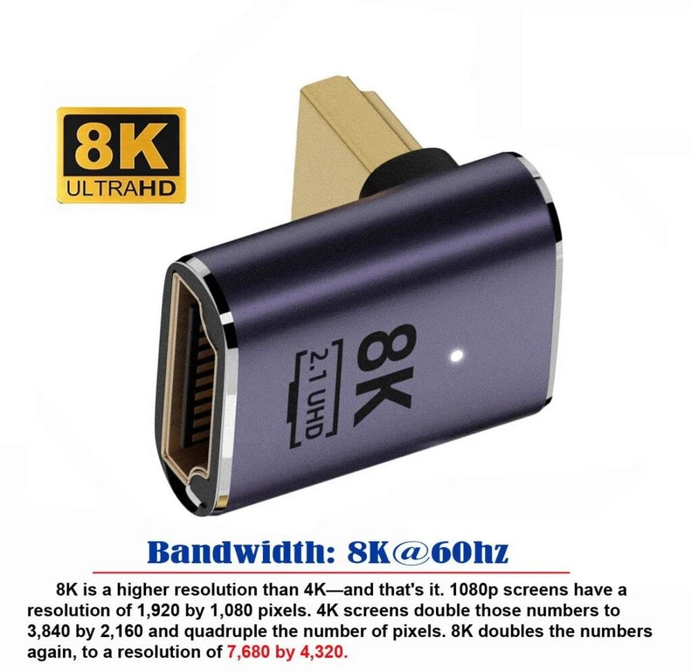 Chenyang Cy Hdmi 2.1 konverterio adapteris, Hdmi Male į Female 90 laipsnių kampu aukštyn žemo profilio Uhd prailginimo konverterio adapteris
