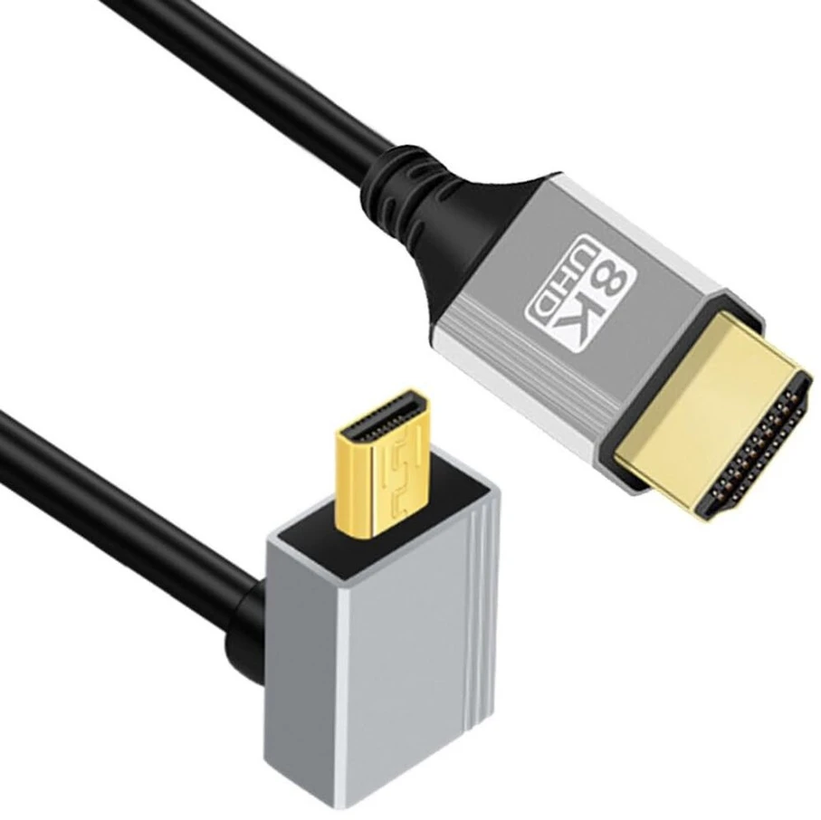 Chenyang hdmi 2.1 kabelis, hdmi male į micro hdmi male 90 laipsnių kampu aukštyn 8k @ 60hz 4k @ 120hz 48gbps itin didelės spartos kabelis paauksuotas 0,5 m, skirtas televizoriui, monitoriui, kompiuteriui