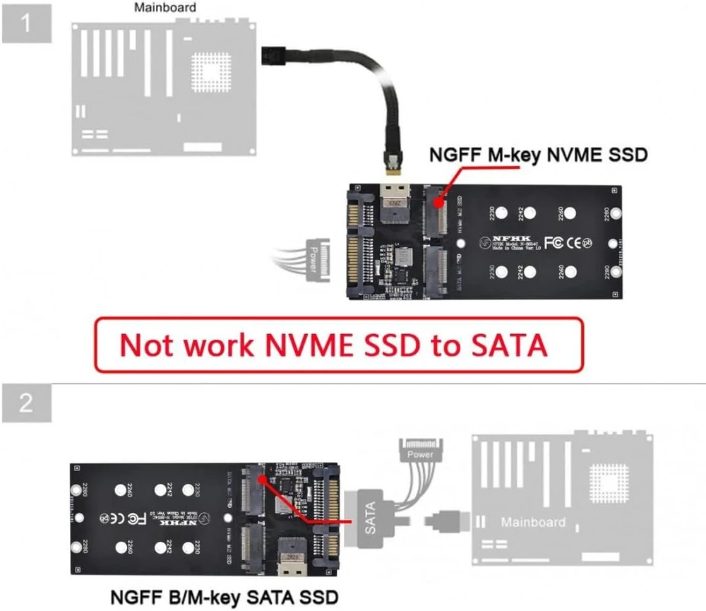 Chenyang M.2 Nvme Pcie Ssd į Sff-8654 ir Ngff Sata Ssd į Sata 2 viename adapteris pagrindinei plokštei (nvem Ssd į Sata neveikia).