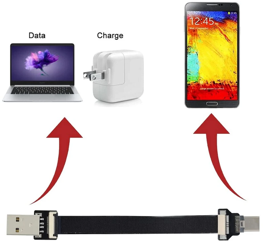 Chenyang plokščias usb c kabelis, usb 2.0 male į usb c male ribbon flex duomenų perdavimo įkrovimo ilgiklio adapteris 2.0 m