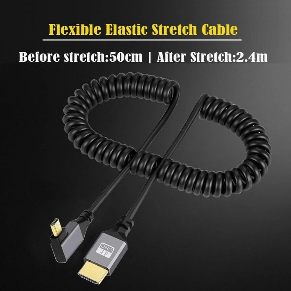 Chenyang spiralinis micro hdmi kabelis hdmi 2.0 į micro hdmi 90 laipsnių kampu į kairę 4k 60hz prailginimo kabelis