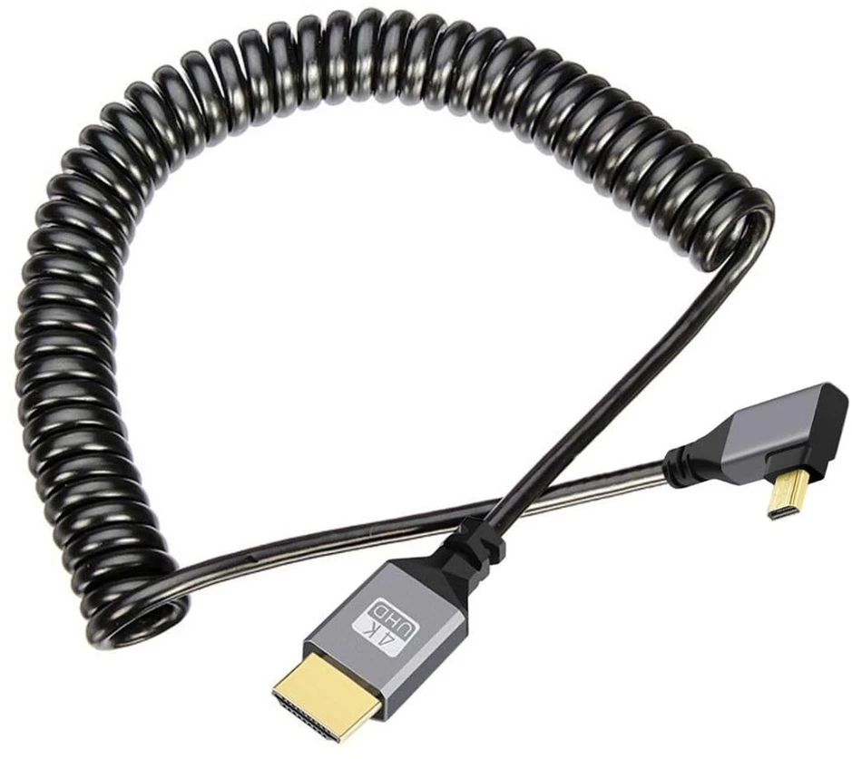 Chenyang spiralinis micro hdmi kabelis hdmi 2.0 į micro hdmi 90 laipsnių kampu į kairę 4k 60hz prailginimo kabelis