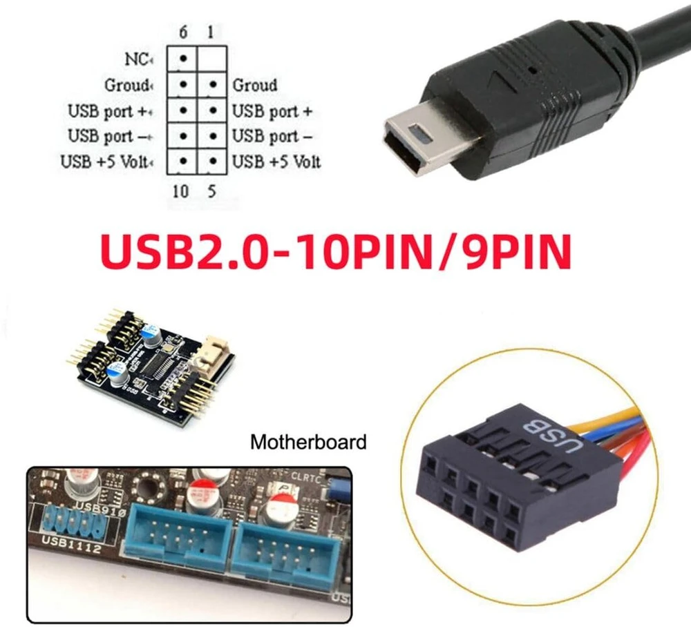 Chenyang Usb 2.0 9 kontaktų 10 kontaktų pagrindinės plokštės jungtis į mini Usb 5 kontaktų duomenų kabelį 0,5 m