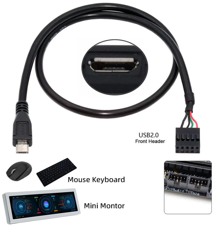Chenyang Usb 2.0 9 Pin 10 Pin motininės plokštės jungtis į Micro Usb 5 Pin duomenų kabelį 0.5 m