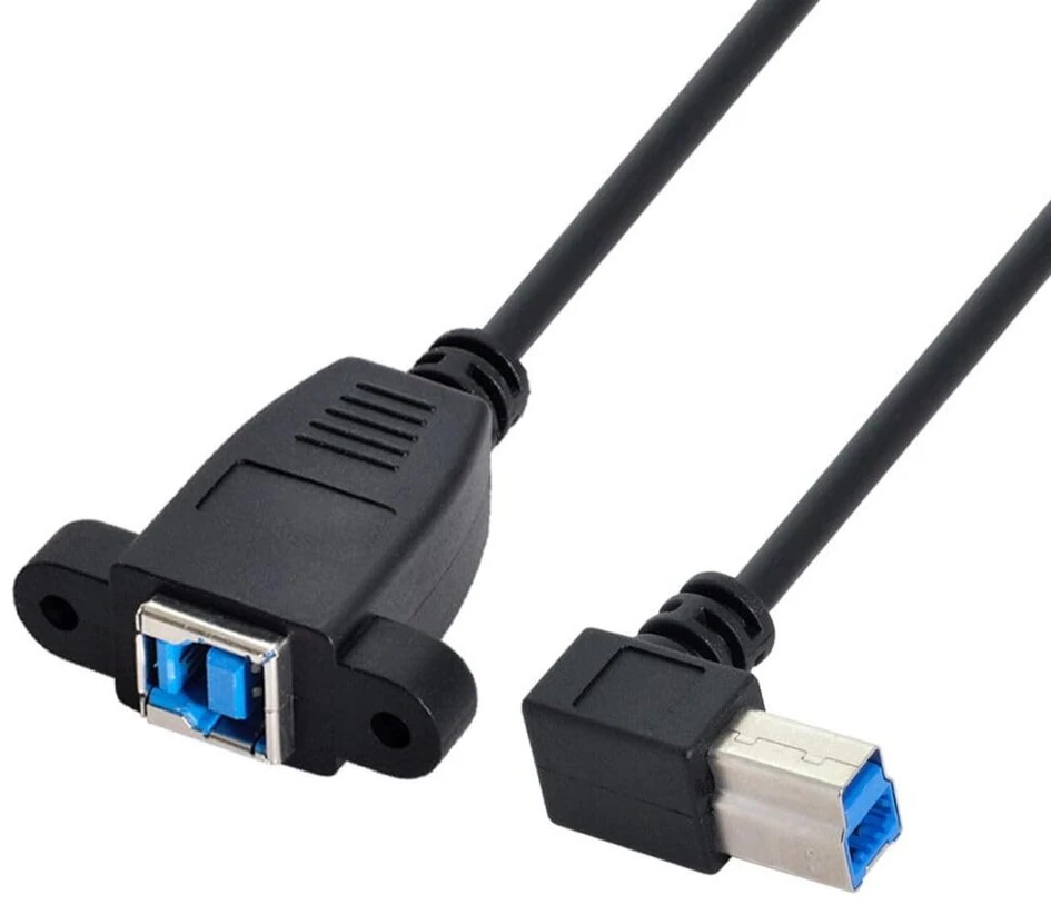 Chenyang usb 3.0 type b male į female 90 laipsnių kampu prailginimo kabelis su paneline tvirtinimo varžtu spausdintuvui standžiajam diskui 50cm