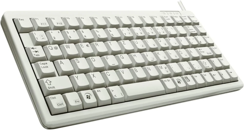Cherry G84-4100, kompaktiška mechaninė klaviatūra, vokiškas išdėstymas (qwertz), be windows klavišų, laidinė (usb ir Ps/2), Cherry Ml jungikliai, šviesiai pilka