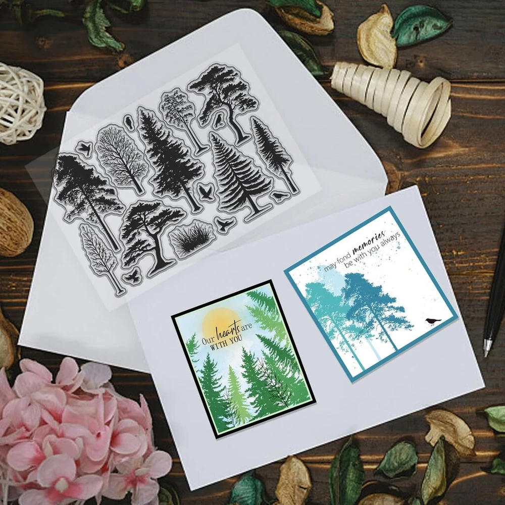 Chgcraft medžio paukščio silueto skaidrus antspaudas silikoniniai skaidrūs antspaudai skaidrus amatinis antspaudas skirtas "pasidaryk pats" scrapbooking nuotraukų albumui dekoratyvinių atvirukų gamybai medis, 16 x 10,9 cm