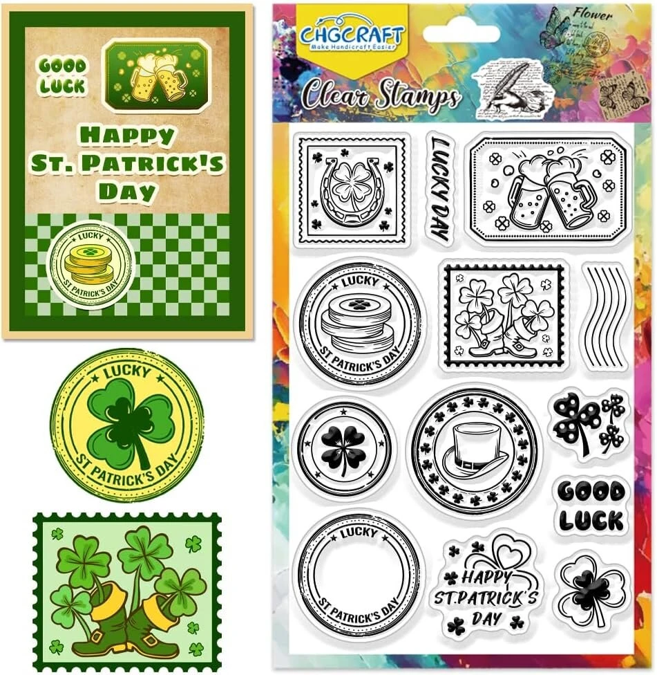 Chgcraft St. Patrick's Day skaidrūs silikoniniai antspaudai, permatomi antspaudai su logotipu, skirti "pasidaryk pats" iškarpų albumų nuotraukų albumų dekoravimui, 10,9 x 16 cm