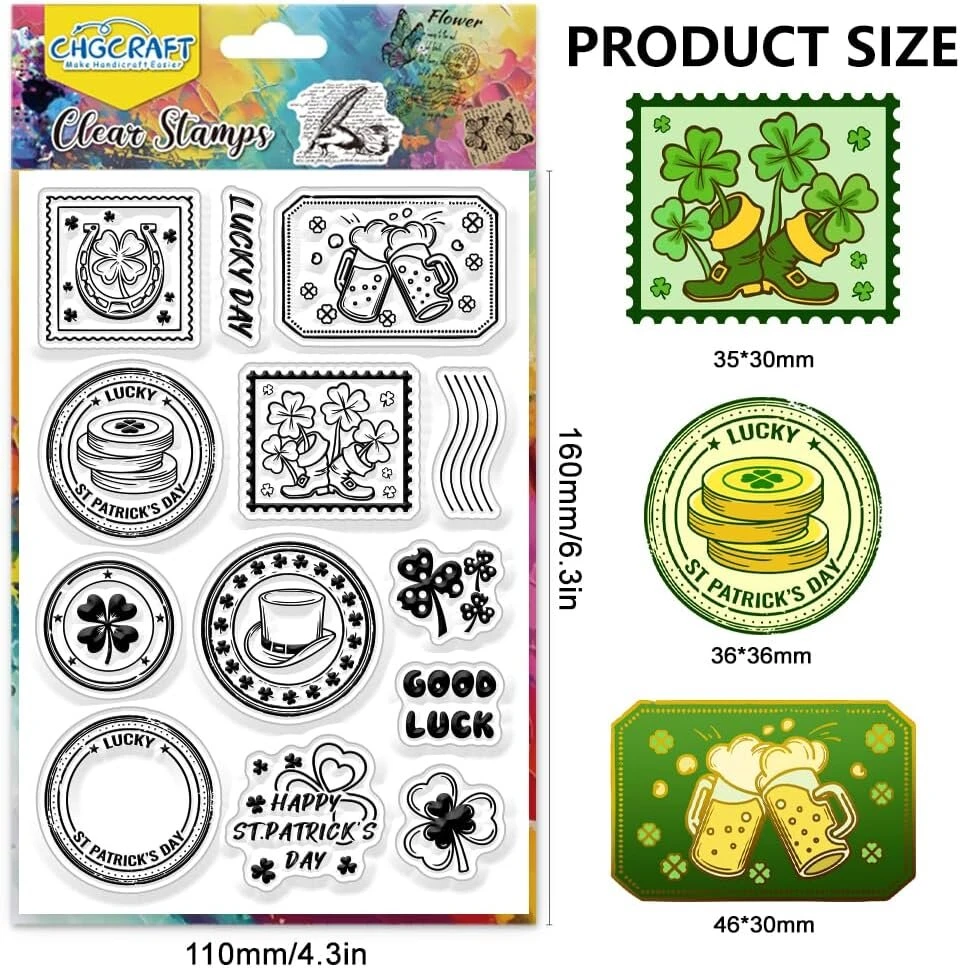 Chgcraft St. Patrick's Day skaidrūs silikoniniai antspaudai, permatomi antspaudai su logotipu, skirti "pasidaryk pats" iškarpų albumų nuotraukų albumų dekoravimui, 10,9 x 16 cm