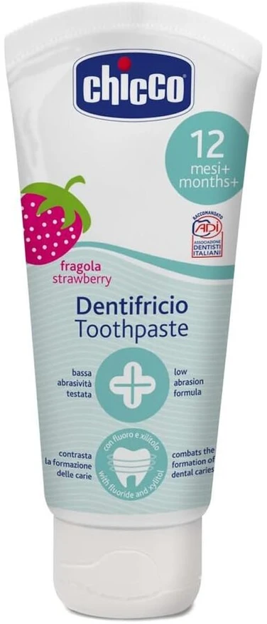 Chicco – braškių dantų pasta su fluoridu, dantų rinkinys, mėlynas