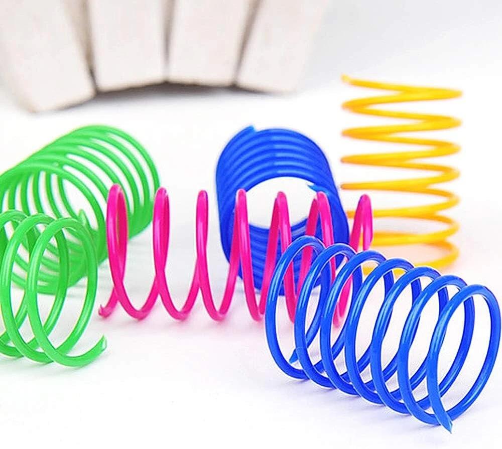 Chingde spiralinis žaislas katėms, 48 dalių spalvingas spiralinis žaislas, plastikinis spiralinis plunksnų žaislų rinkinys katėms, spiralė katėms, kačiukams, naminiams gyvūnams, nauja dovana