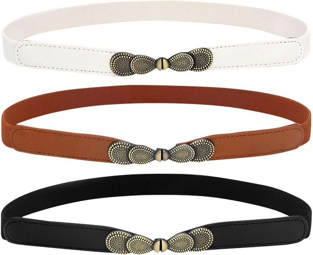 Laikrodis Chromacraft 3 vnt. vintažinių diržų rinkinys, paprasti diržai, elastiniai diržai, dekoratyviniai diržai moterims, madingi ploni diržai, įvairiaspalviai