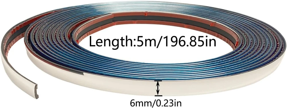 Chrome apdailos juosta automobiliui, 6 mm x 5 m, lipni universali chrome apdaila automobilio kėbului, langų išorės dekoravimui (5 m, 6 mm)
