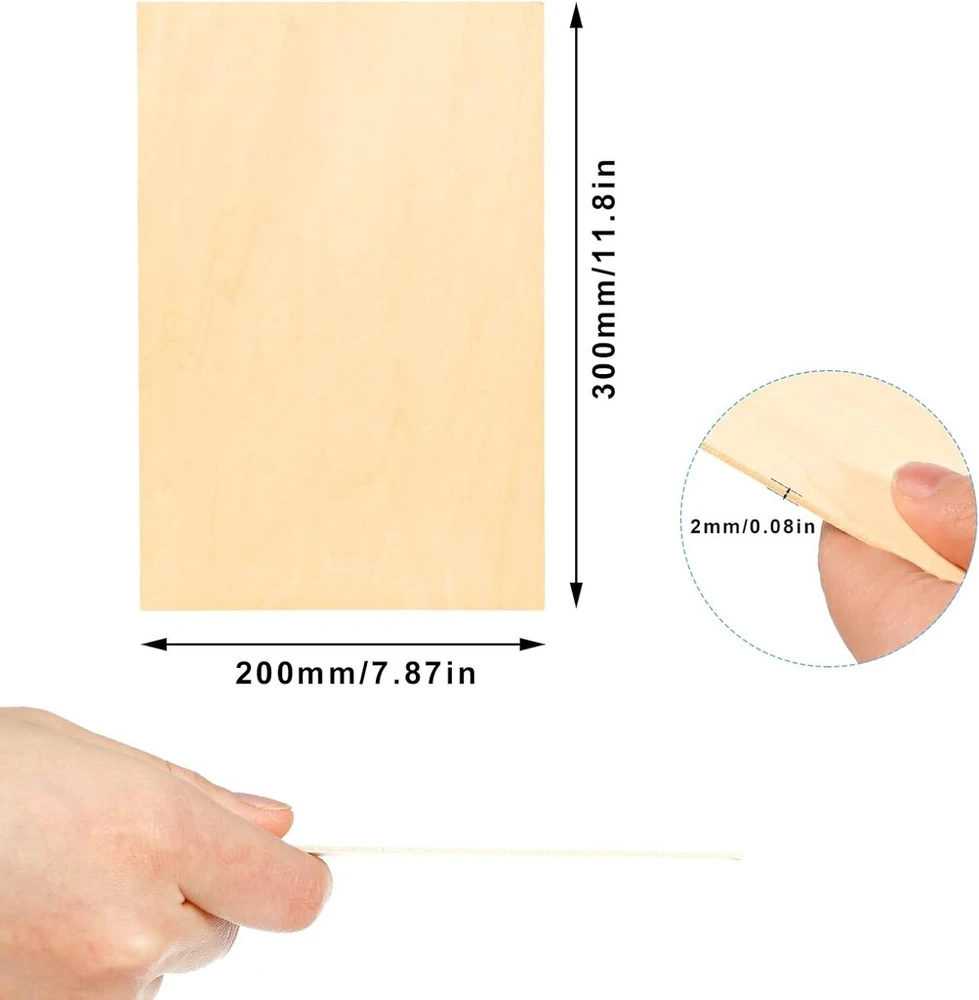 Chutoral Balzos medienos plokštės, 300 x 200 x 1,5 mm ruošiniai, plonos liepos medienos plokštės "pasidaryk pats" amatams, medinis mini namelis, mediniai laivų modeliai, 5 vnt.