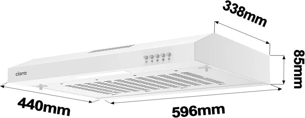 Ciarra 60 cm įmontuojamas gartraukis, integruotas nerūdijančio plieno baltas gartraukis, Caw6903a