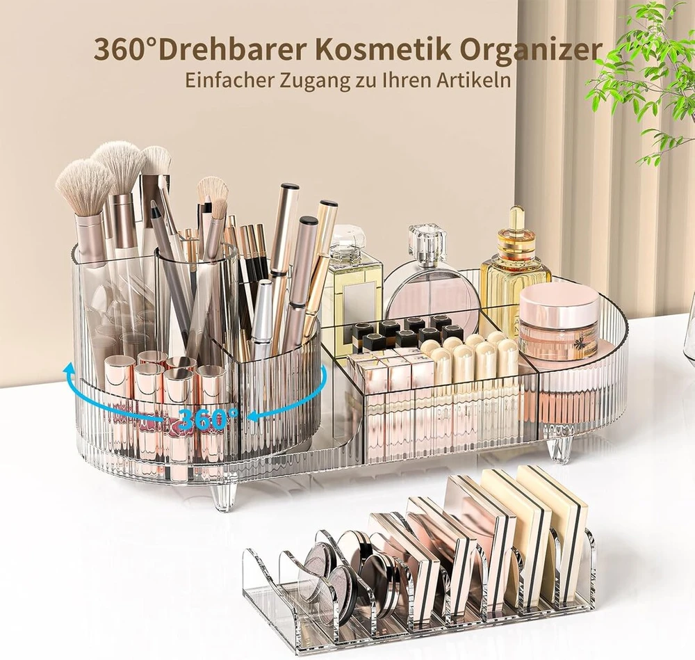 Cibert 360° besisukantis makiažo organizatoriaus rinkinys su kosmetikos organizatoriumi, šešėlių ir lūpų dažų organizatoriumi, kosmetikos laikymo dėžute, kosmetikos organizatoriumi kosmetiniam staliukui, miegamajam, vonios kambariui