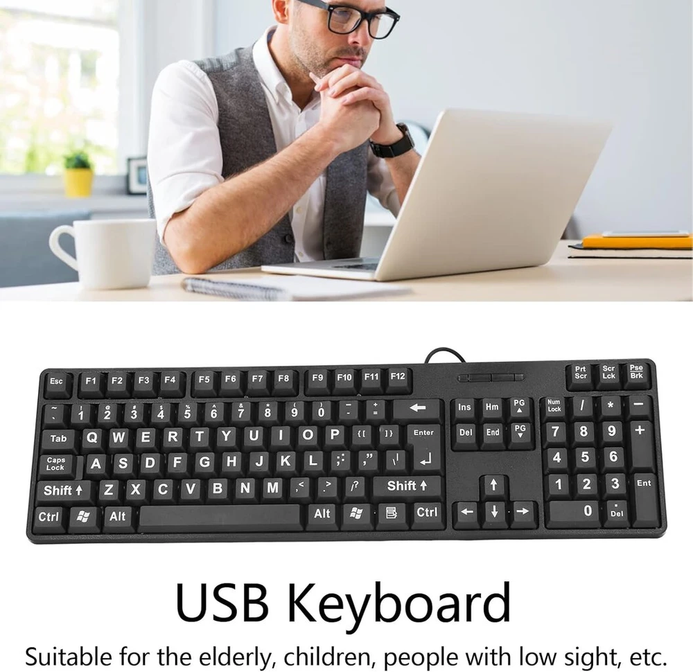 Ciciglow Laidinis Usb Klaviatūra, 104 Klavišai, Dideli Simboliai