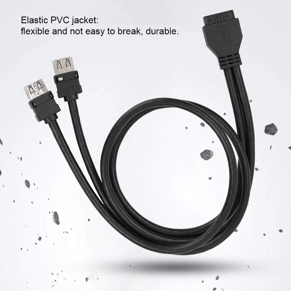 Ciciglow usb 3.0 panelinis montavimo kabelis, usb 3.0 19/20 kontaktų stalinis priekinės pagrindinės plokštės panelinis montavimo kabelis su fiksuotomis kojelėmis (0,6 m)