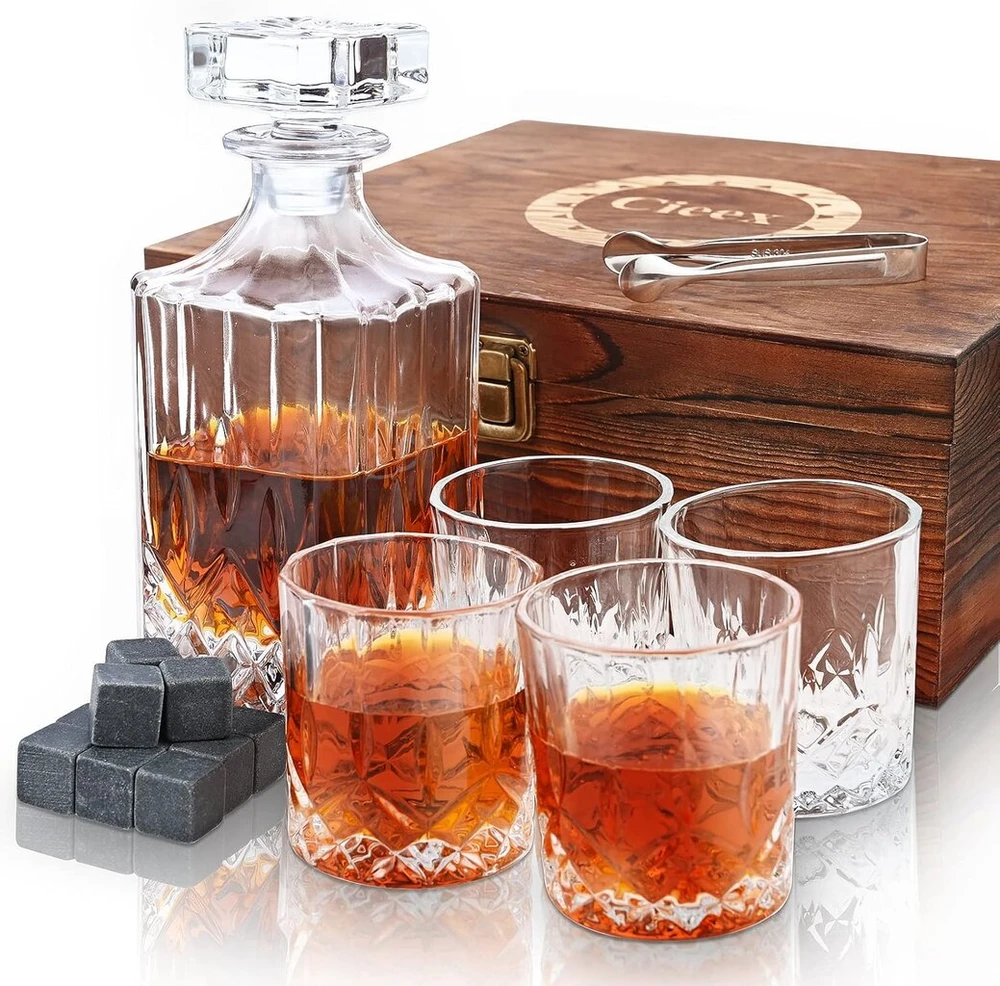 Cieex viskio графина rinkinys, 750 ml графина su 4 x 220 ml viskio стаканai, 12 akmenų, gražus, dovanų dėžutė, tėvo dienos dovana vyrams, skaidrus