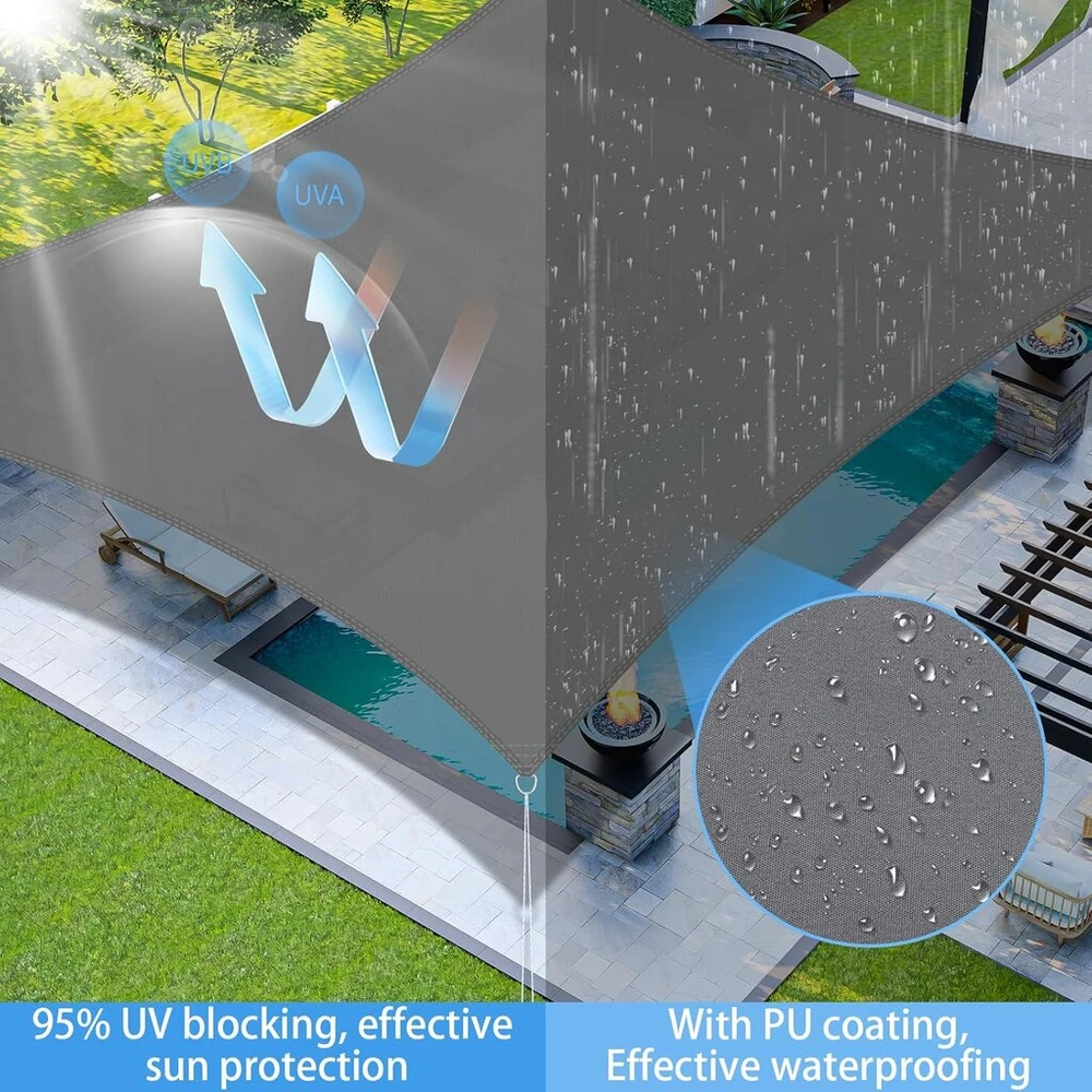 Cirulli tentas 4 x 3 m, stačiakampis, neperšlampamas, drobė, pagamintas iš poliesterio Oxford audinio, suteikia 95% apsaugą nuo Uv spindulių, šešėlių burė su tvirtinimo virvėmis, tentas su kilpomis lauko zonoms, tokioms kaip