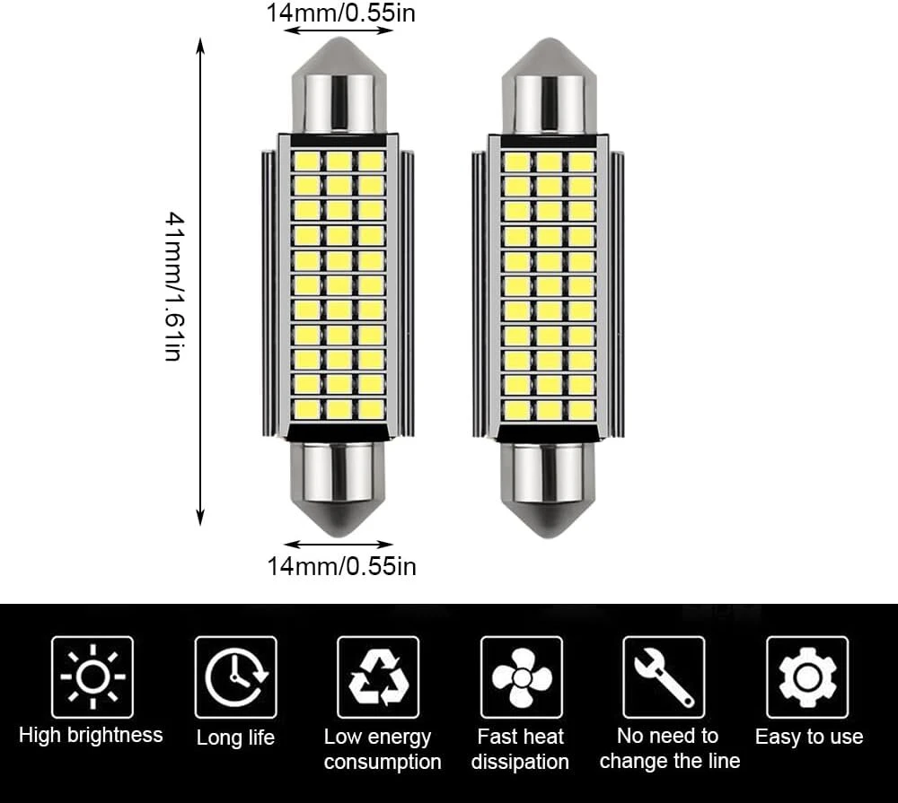 Cjbin automobilio led vidaus apšvietimas, 8 vnt., 41 mm led automobilio vidaus apšvietimas, 12 v 1,2 w led vidaus apšvietimo lemputė automobiliui, automobilio vidaus apšvietimas, lengva naudoti, balta šviesa